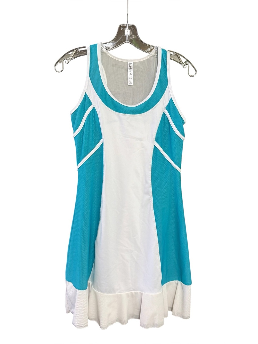 NWT Kyodan Tennis Golf Pickleball Dress M White Turquoise Racerback Ruffle Hem